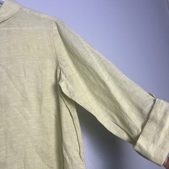 NWT Tahari Women's Linen Button Up Tunic Roll Tab Lime Green Sz M Vacation Beach - Picture 7 of 16